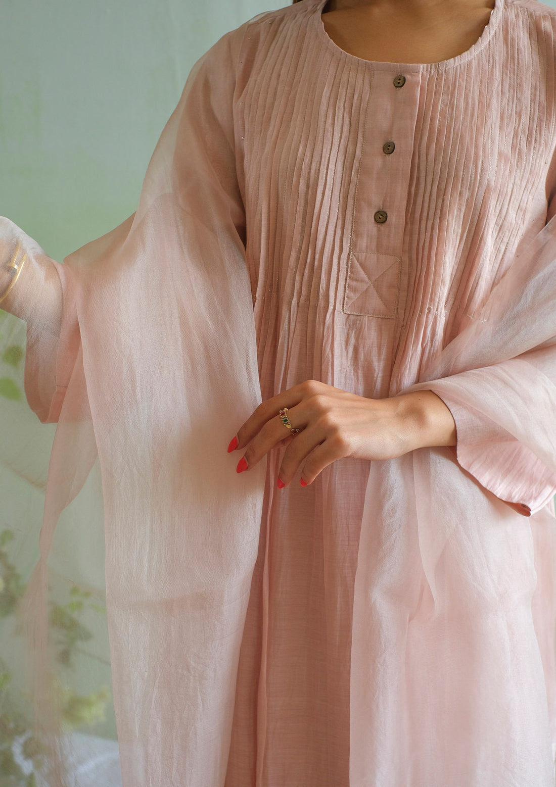 Rose Pink Pintuck Mukaish Kurta Set