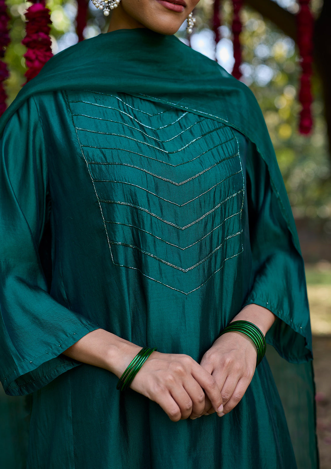 Forest Green Sequin Embroidered Kurta Set