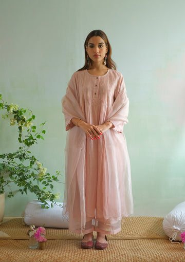Rose Pink Pintuck Mukaish Kurta Set