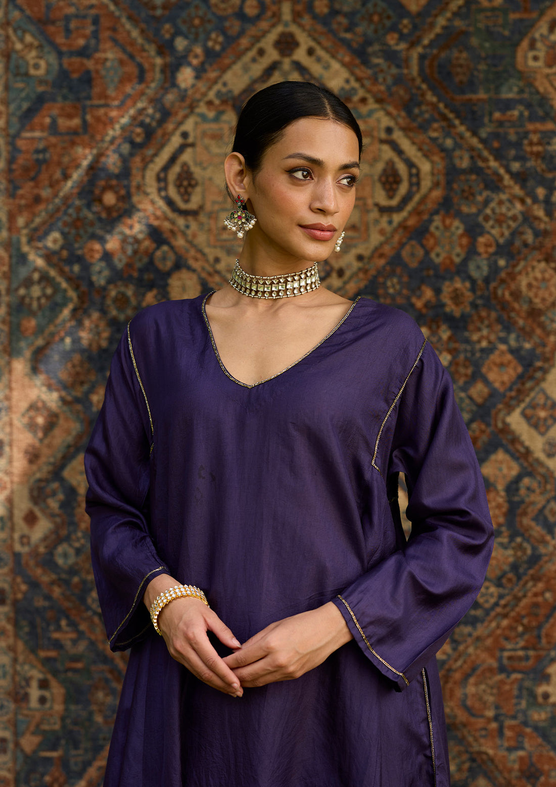 Amethyst Panelled Silk Kurta