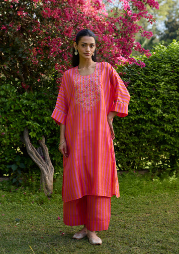 Fuchsia Stripe Kurta Set