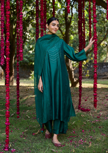 Forest Green Sequin Embroidered Kurta Set