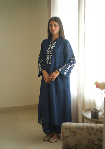 Midnight Blue Floral Kurta Set