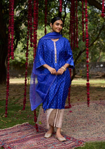 Electric Blue Bandhani Kurta Set