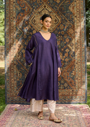 Amethyst Panelled Silk Kurta