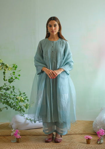 Powder Blue Pintuck Mukaish Kurta Set