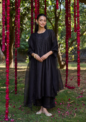 Midnight Black Sequin Embroidered Kurta Set