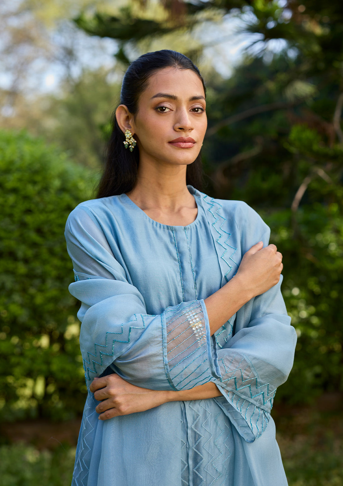Powder Blue Sequin Embroidered Kurta Set