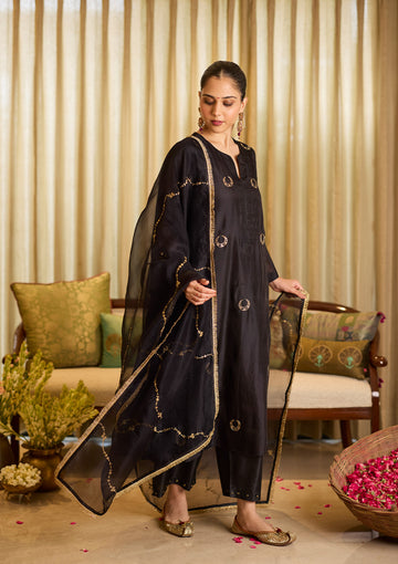 Midnight Black Chand Buta Kurta Set