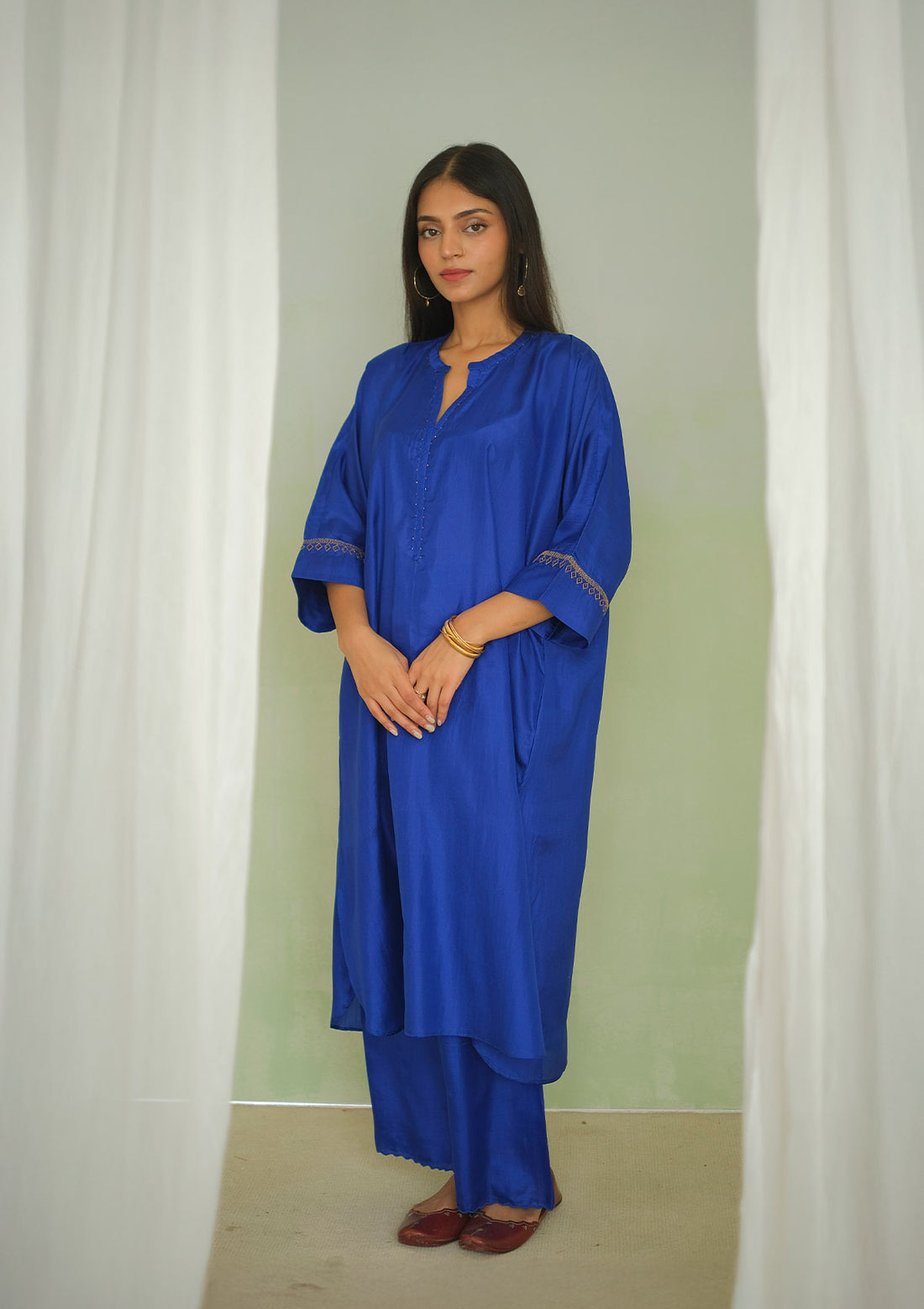 Electric Blue Silk Kurta Set