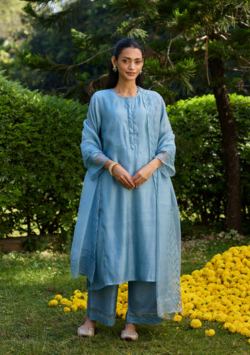 Powder Blue Sequin Embroidered Kurta Set