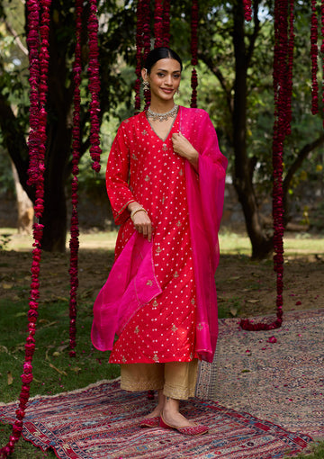 Scarlet Bandhani Kurta Set