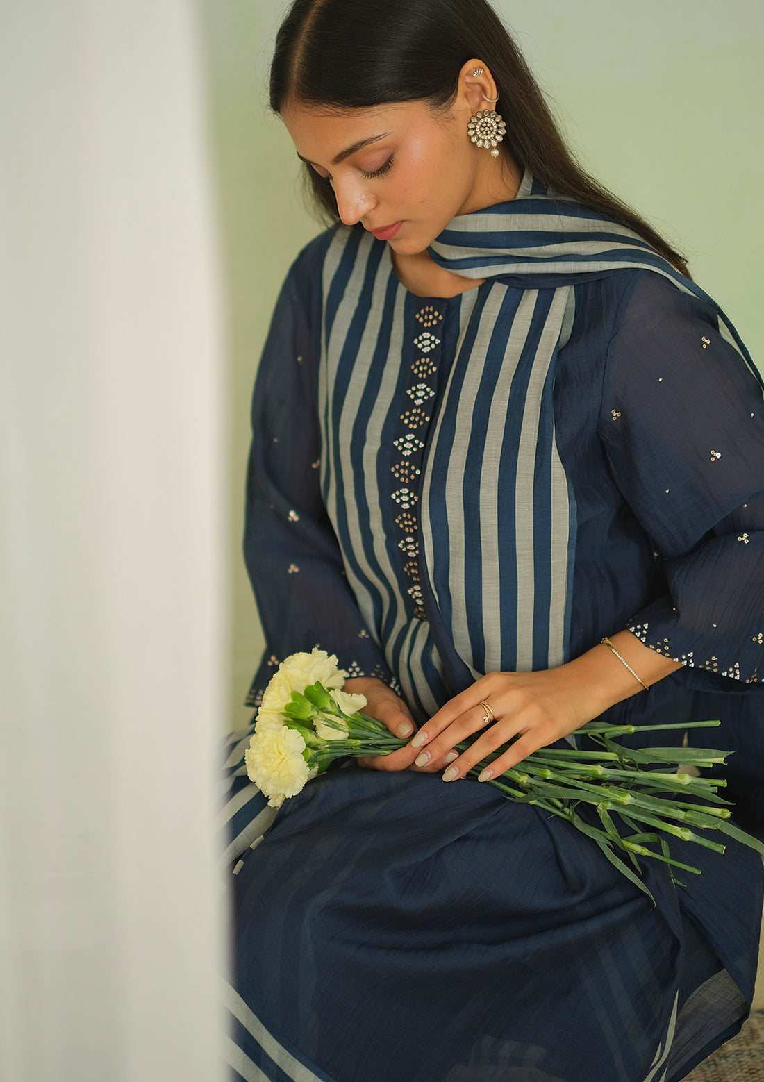 Midnight Blue Stripe Kurta set