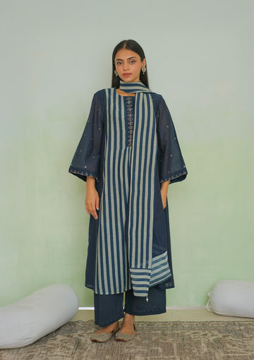 Midnight Blue Stripe Kurta set