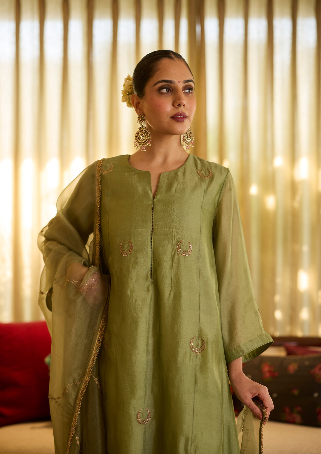 Sage Green Chand Buta Kurta Set
