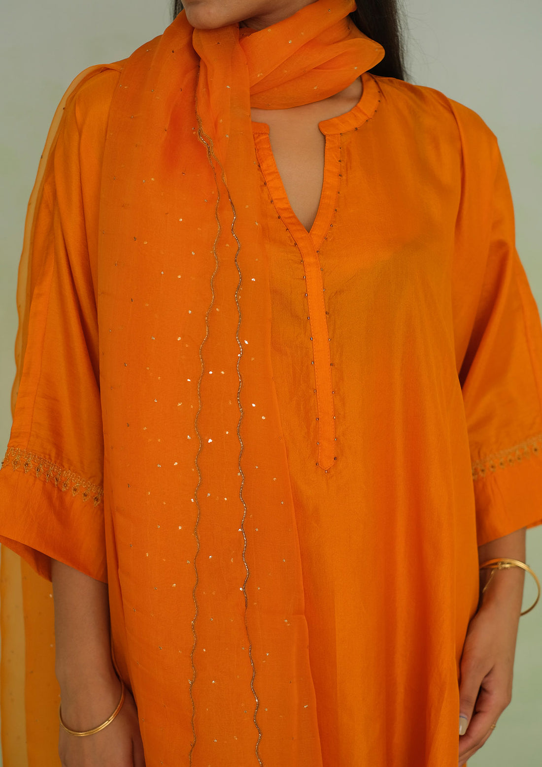 Saffron Silk Kurta Set