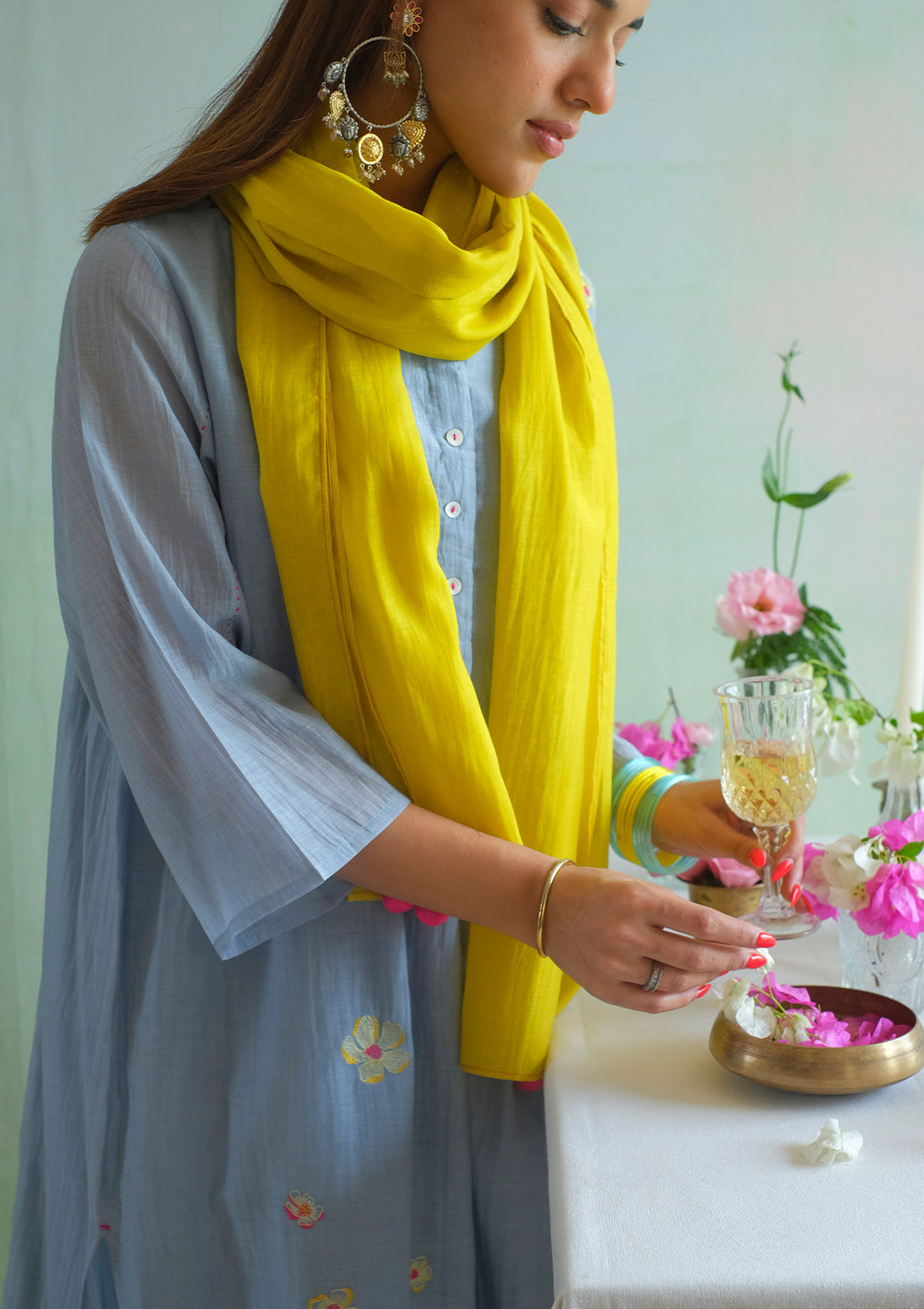 Powder Blue Floral Embroidered Kurta Set