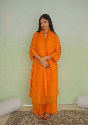 Saffron Silk Kurta Set
