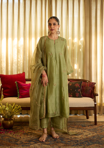 Sage Green Chand Buta Kurta Set