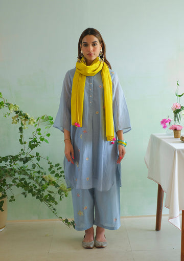 Powder Blue Floral Embroidered Kurta Set