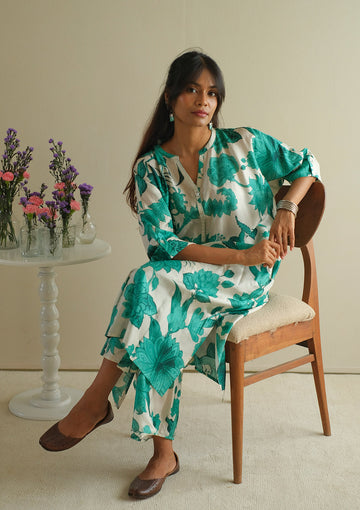 Ivory and Teal bloom co-ord set