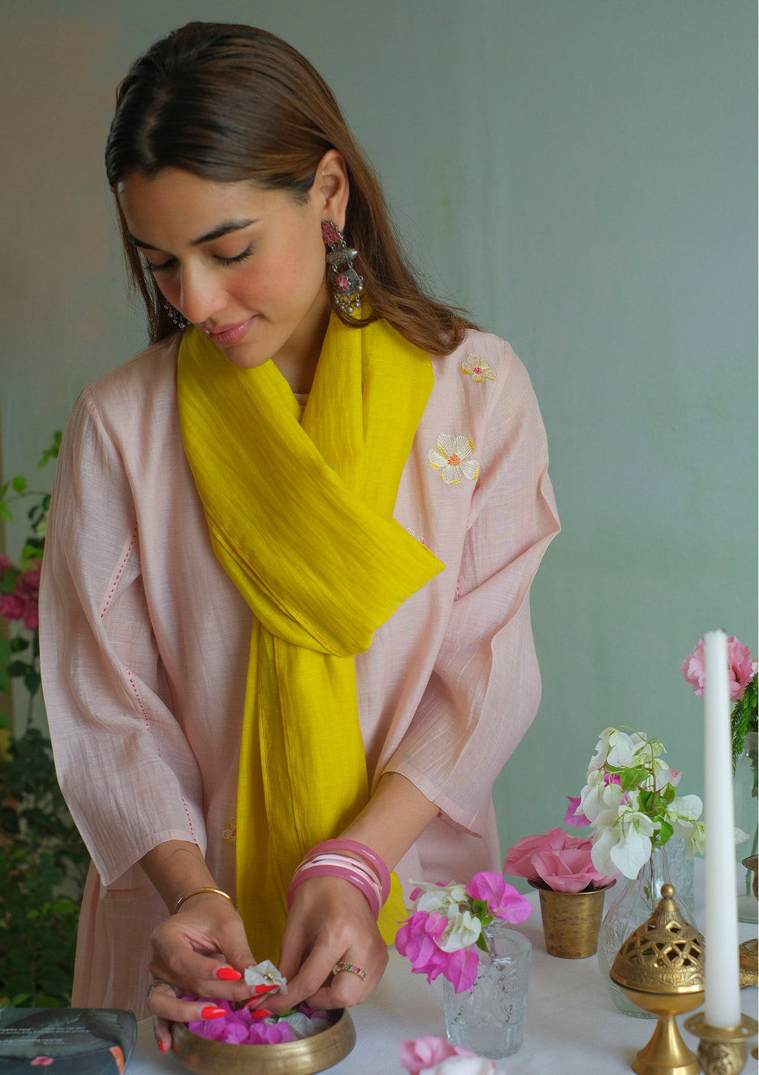 Blush Pink Floral Embroidered Kurta Set
