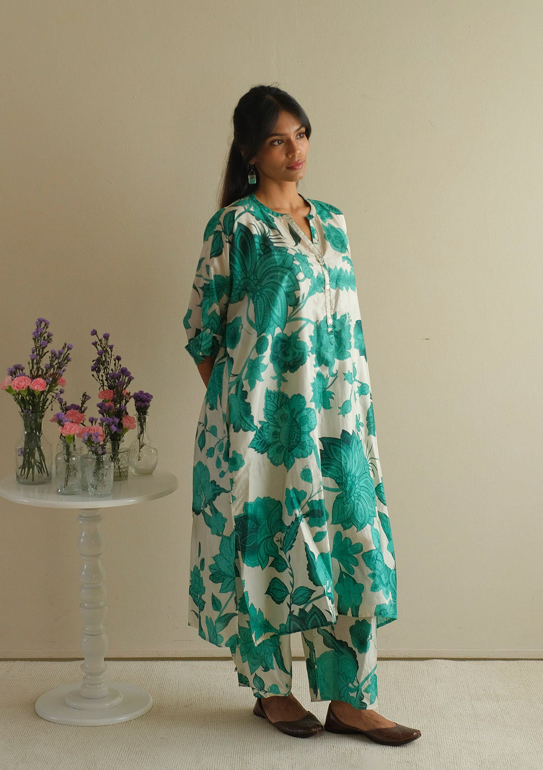Ivory and Teal bloom co-ord set