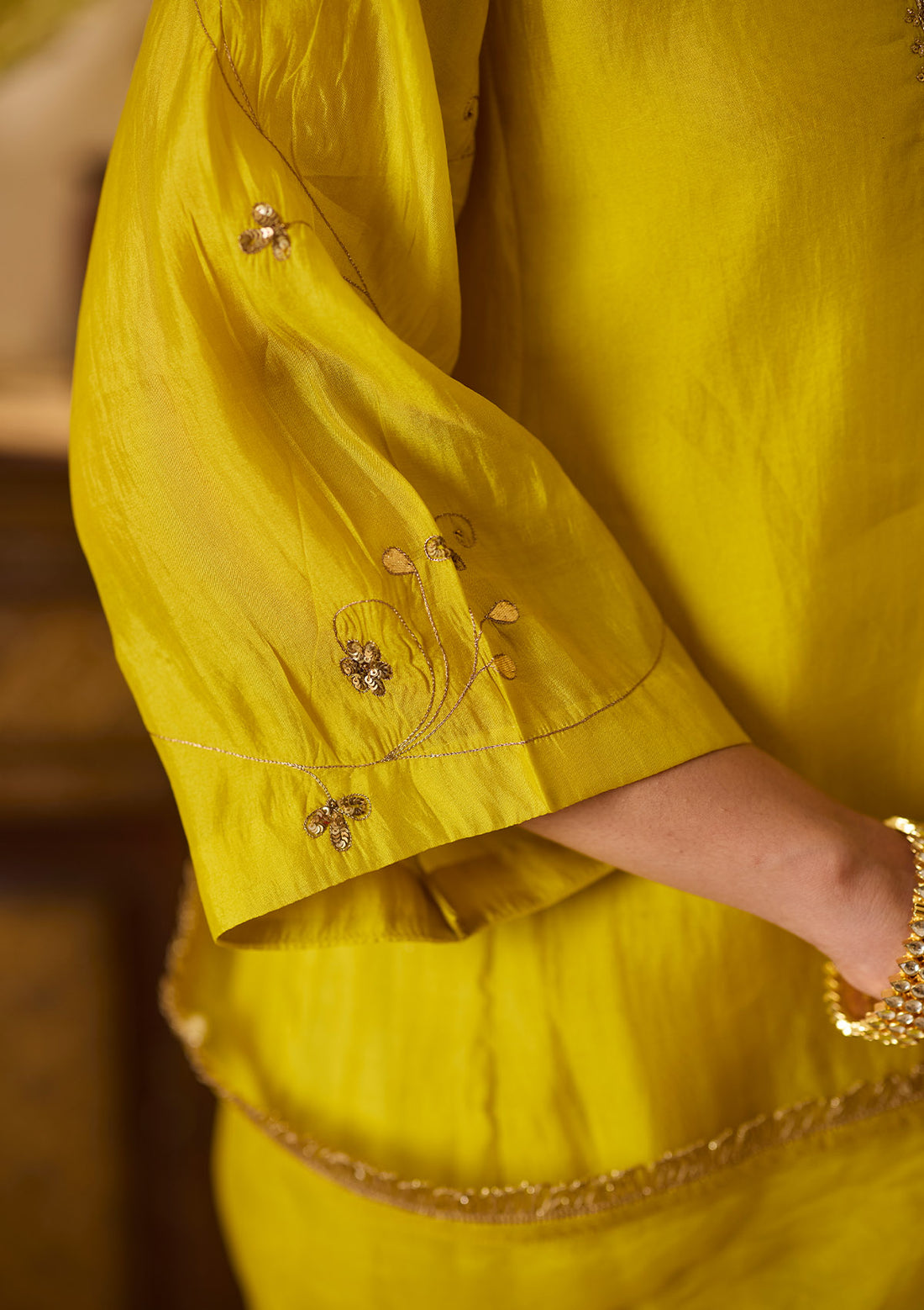 Lime Yoke Embroidered Kurta Set