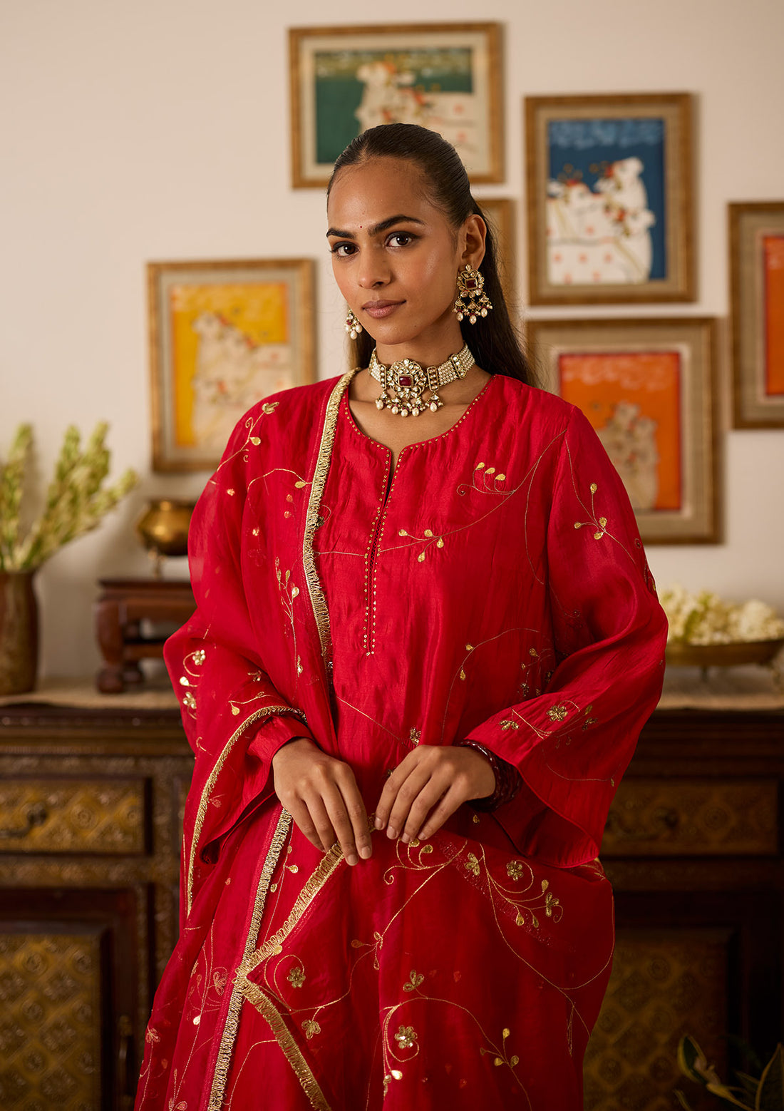 Scarlet Zari Embroidered Kurta Set