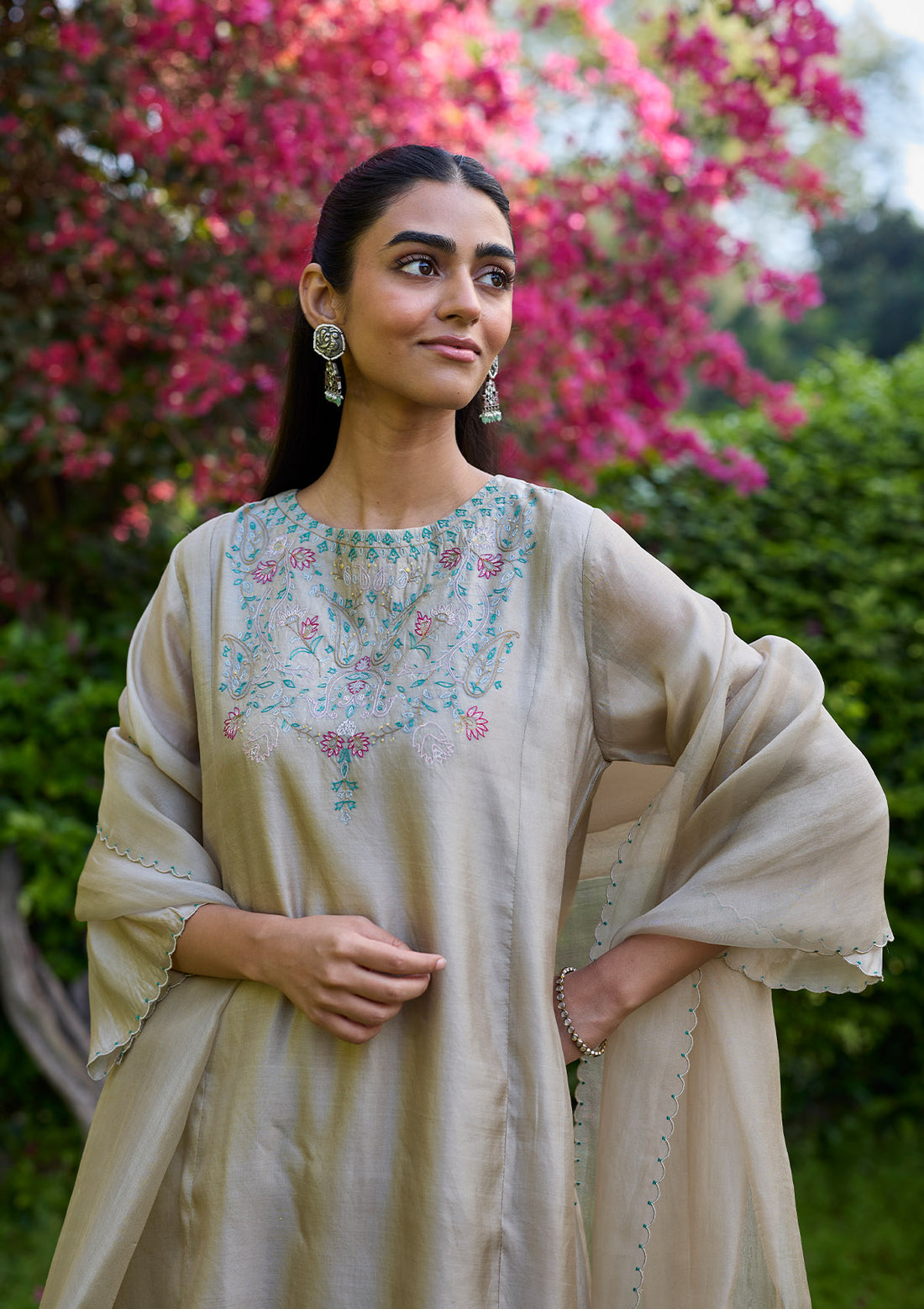 Slate Floral Embroidered Kurta Set