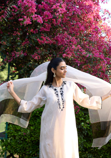 Ivory Floral Embroidered Kurta Set