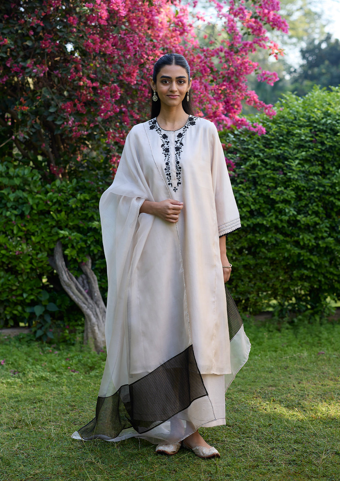 Ivory Floral Embroidered Kurta Set