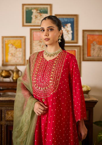 Scarlet Embroidered Yoke Kurta Set