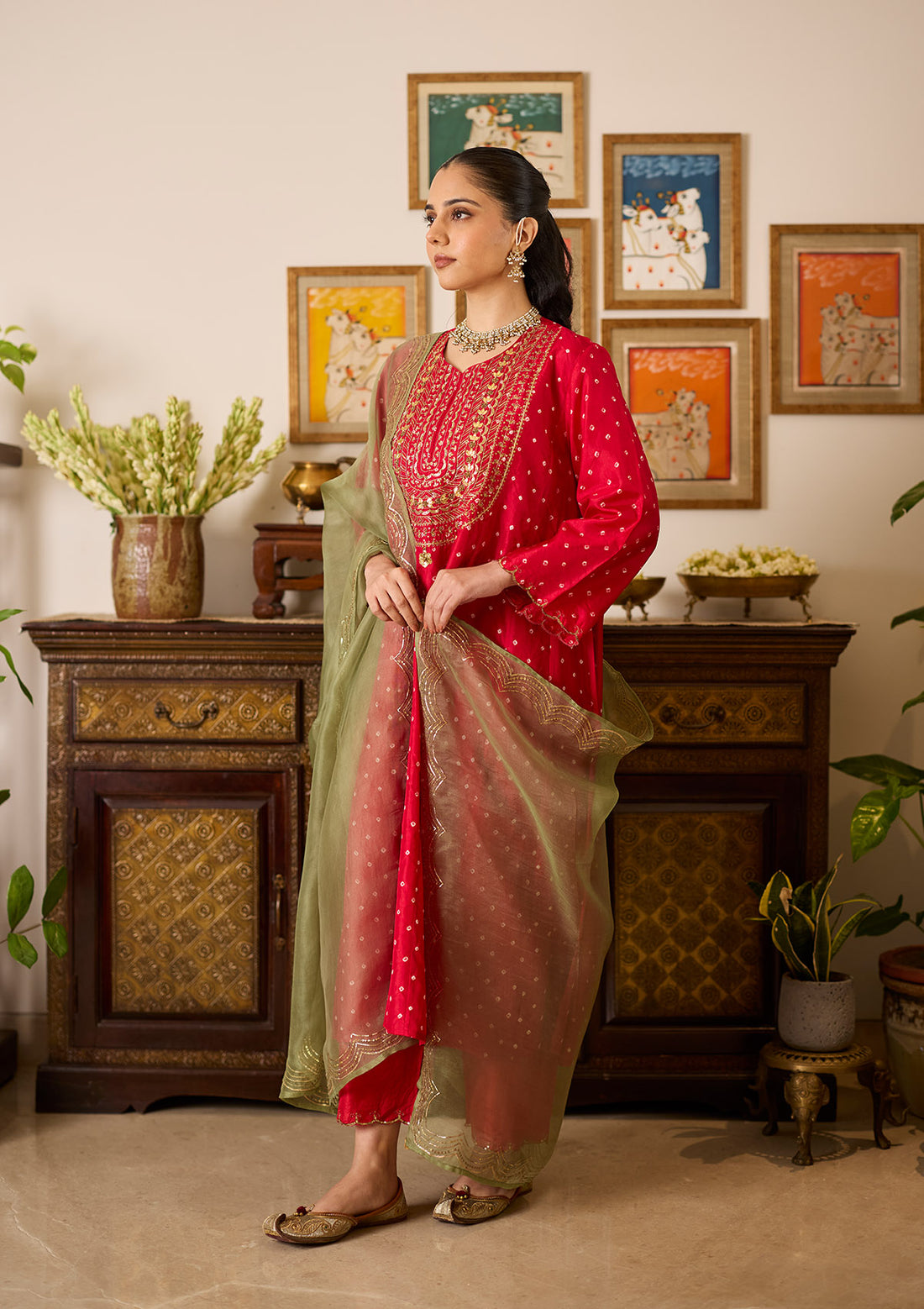 Scarlet Embroidered Yoke Kurta Set
