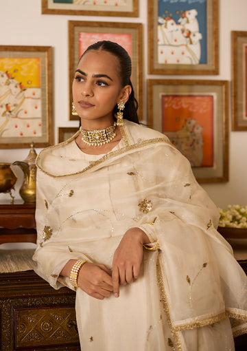 Ivory Silk Zardozi Kurta Set