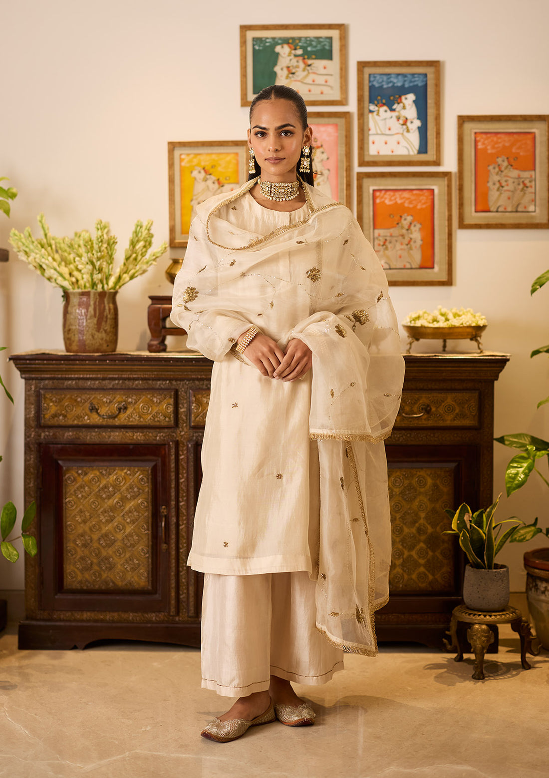 Ivory Silk Zardozi Kurta Set