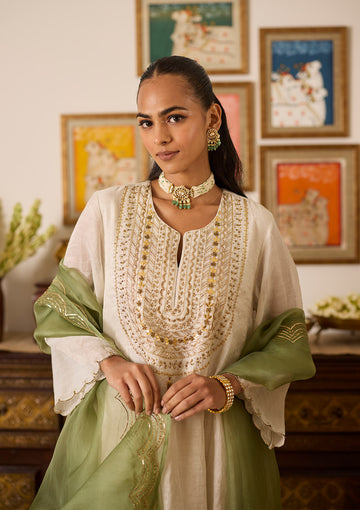 Ivory Embroidered Yoke Kurta Set
