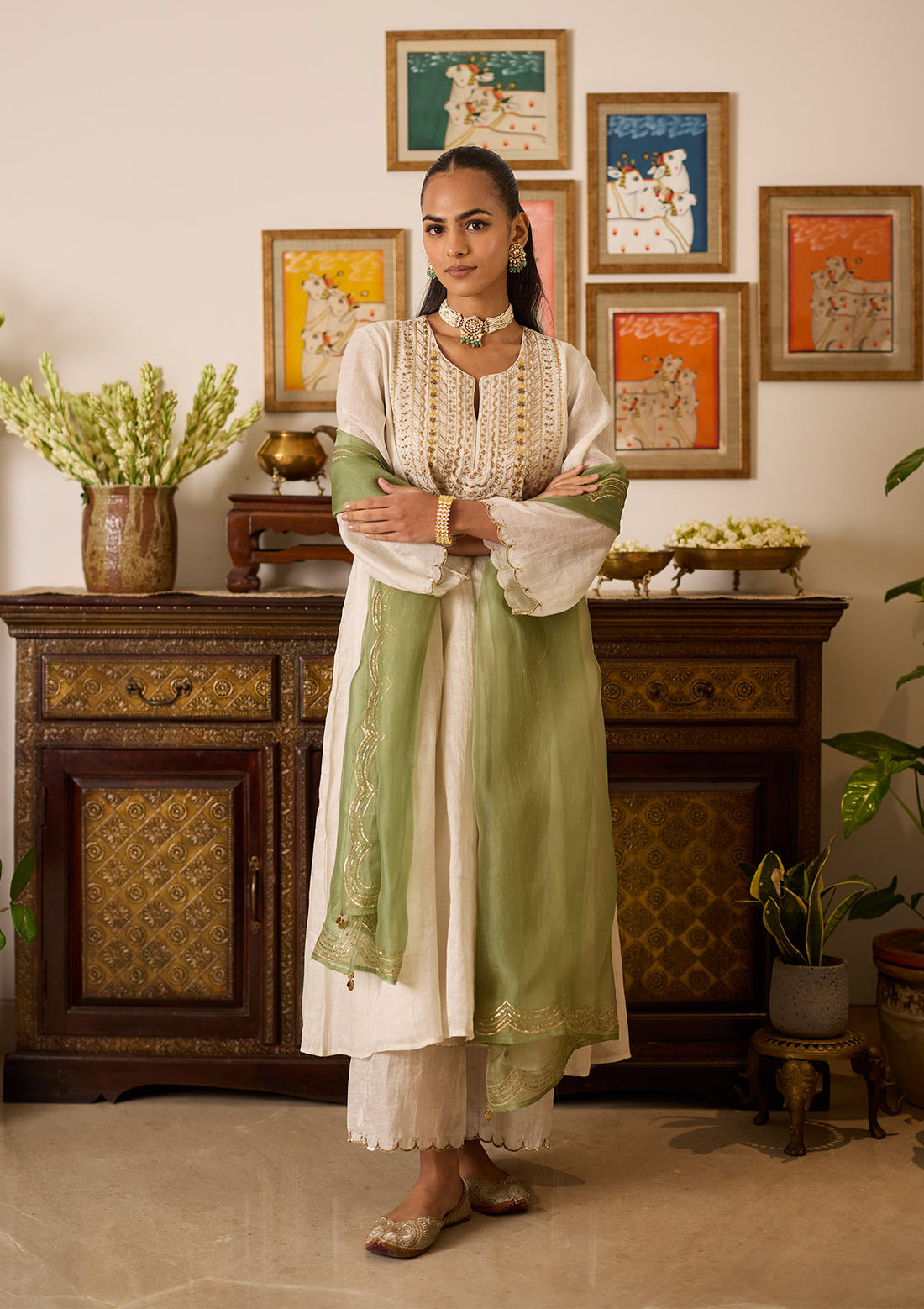 Ivory Embroidered Yoke Kurta Set
