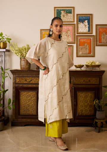 Ivory Silk Embroidered Kurta Set