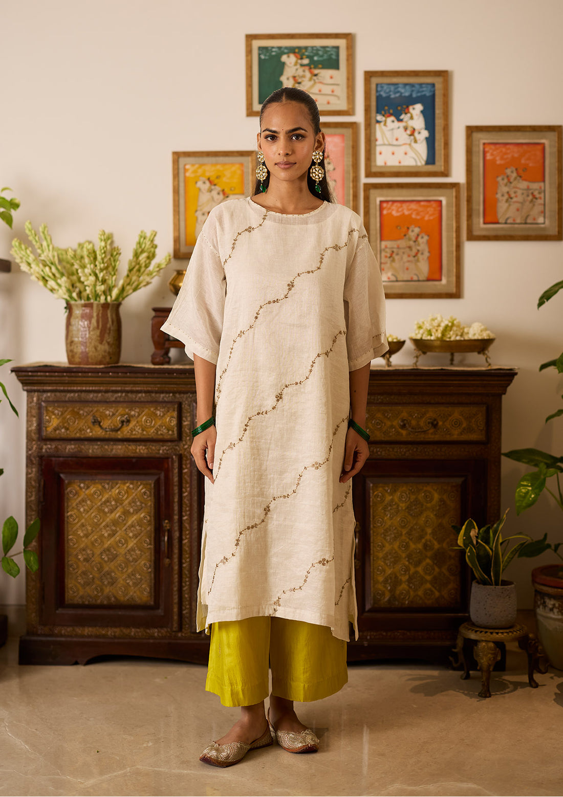 Ivory Silk Embroidered Kurta Set