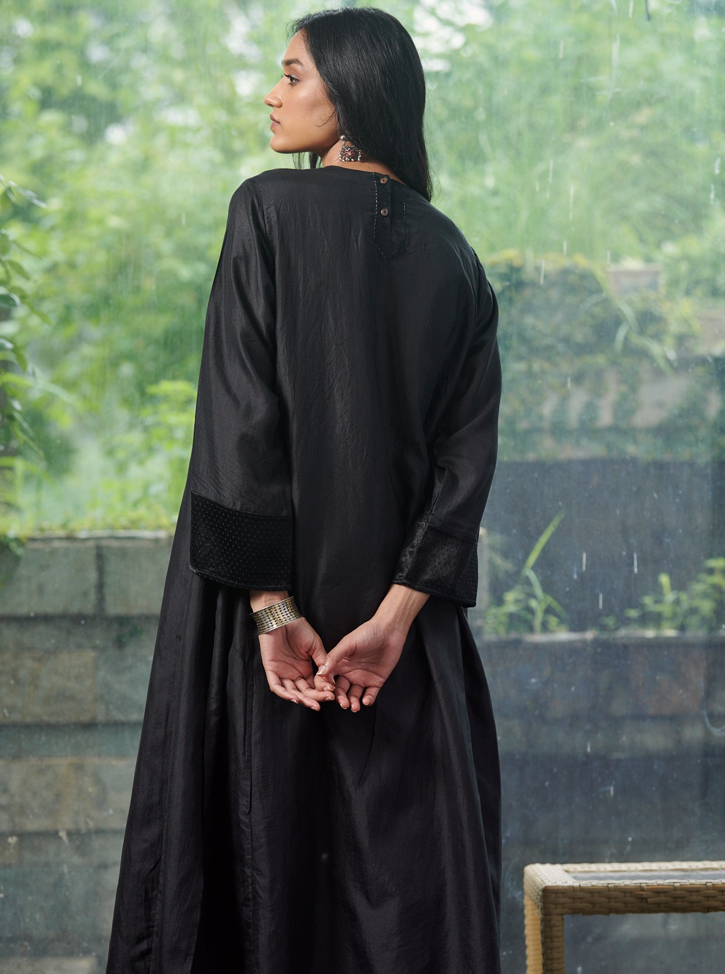 Midnight Black Mashru Silk Kurta Set