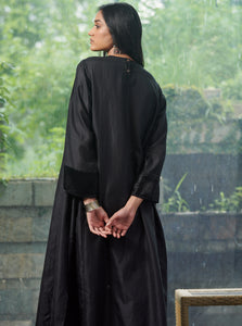 Midnight Black Mashru Silk Kurta Set