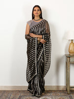 Load image into Gallery viewer, Zari Striped Midnight Black Saree

