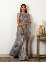 Load image into Gallery viewer, Zari Striped Slate Saree

