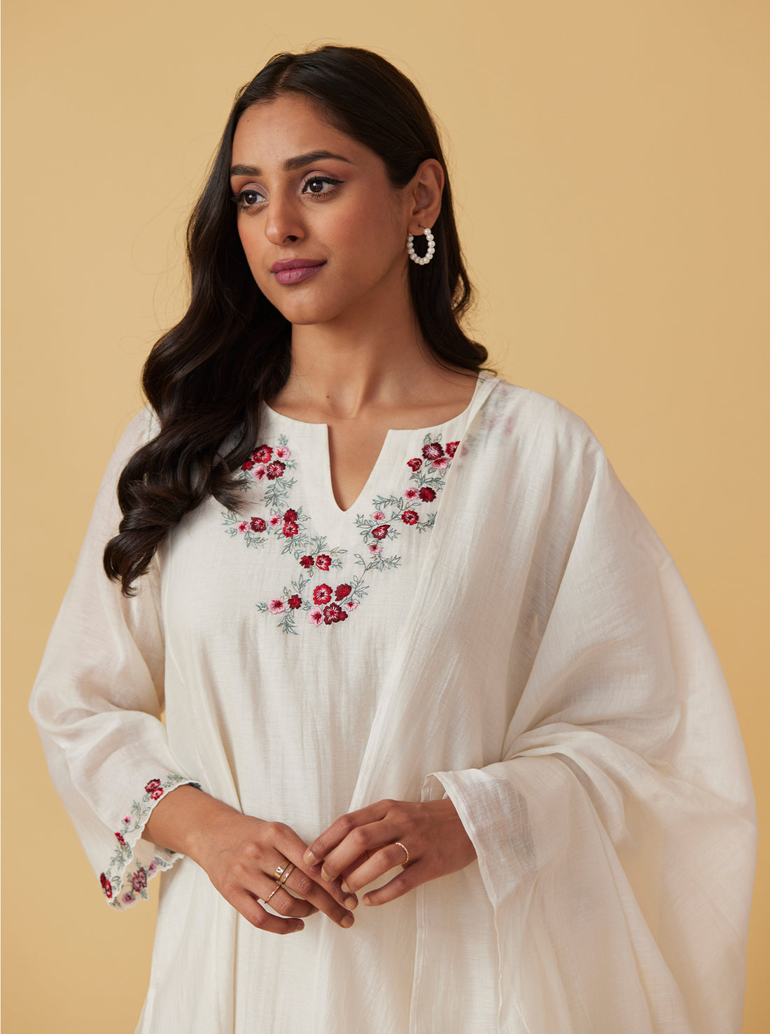 Ivory Floral Embroidered Kurta Set