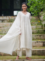 Load image into Gallery viewer, Ivory Woven Dots and Pintuck Kurta
