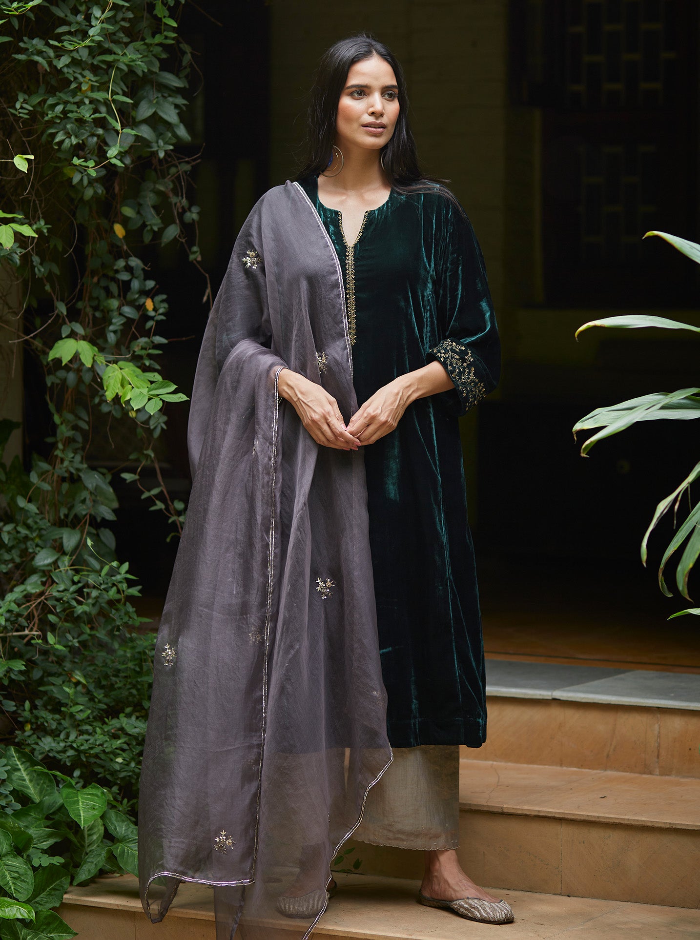 Emerald Velvet Kurta Set