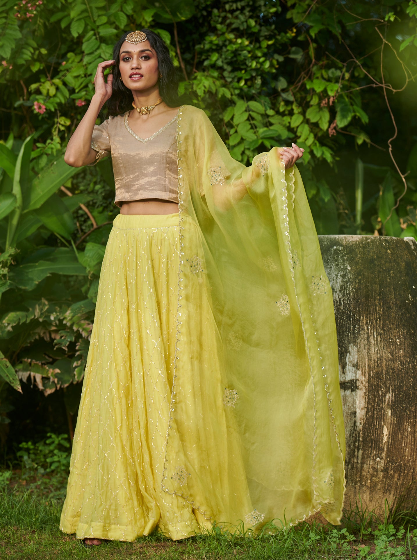 Embroidered Canary Yellow Lehenga Set