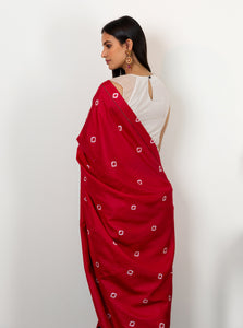 Tie Dye Scarlet and Blue Panelled Saree