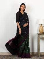 Load image into Gallery viewer, Tie Dye Emerald and Black Panelled Saree
